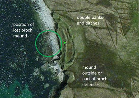 Aerial view of Sna Broch on Fetlar, Shetland. Compare this with the aerial view of the broch of Gurness to see what may have been lost.